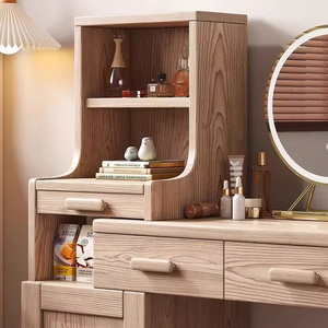 Ensemble de table de toilette multifonctionnelle pour chambre à coucher avec miroir éclairé, table de maquillage durable en bois de frêne, fabriqué en Chine DT87 - Product Image 1