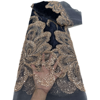 Tissu en dentelle de velours de luxe NI.AI avec perles et sequins, broderie nigériane, tulle africain lourd 2026 pour robe de mariée et de soirée
