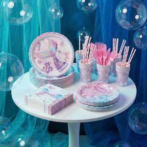 Juego de Platos y Servilletas Desechables <span class=keywords><strong>para</strong></span> Fiesta de Sirenas, Decoración <span class=keywords><strong>para</strong></span> Fiestas de Sirenas <span class=keywords><strong>para</strong></span> Niñas, Mujeres y Adultas - Product Image 2