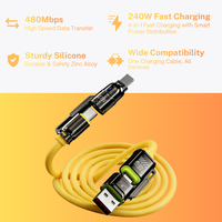 Câble de charge portable 240W 4 en 1, PD 3.1, silicone liquide, multi-ports USB C vers C, cordon de données Light-ning pour voiture, bureau, configuration de bureau