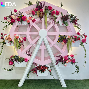 LEDA Party Wedding Event Decor Sweet Style Pink Ferris Wheel Feature Wall Acrylic Floral <b>Stand</b> for <b>Backdrop</b> - Product Image 3