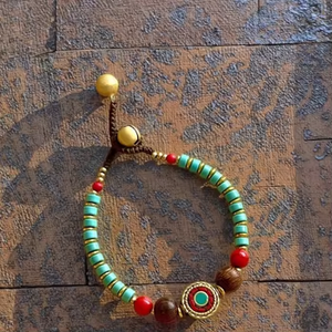 Bracelet Femme Style Ethnique Rétro Népalais Tissé Tibétain Argent Pierre Naturelle Créatif Cloche Style Ancien Népal - Product Image 6