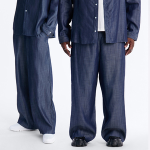 Pantalon large décontracté KingSen pour homme, style américain, en lyocell indigo délavé, léger et respirant, effet denim - Product Image 1