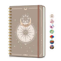 Ensemble de carnets personnalisés en cuir PU souple format A5 A4, style bohème soleil et lune, pour le bureau, l'école, journal, agenda