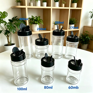 Großhandel Transparente Flip-Top-Flasche Gewürzdose Küche Outdoor Grill 100ml 250ml Pfefferpulver Salz Zucker Plastikdose Verpackung - Product Image 1