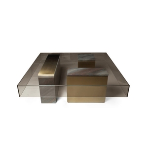 โต๊ะกาแฟสไตล์อิตาลีโต๊ะกลางสแตนเลสโต๊ะกระจกนิรภัยแบบทันสมัยสำหรับห้องนั่งเล่น - Product Image 6