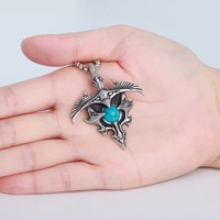 Haute Qualité Creative Design Turquoise Bijoux En Acier Inoxydable Vintage Aigle Pendentif Collier avec Effet 3D
