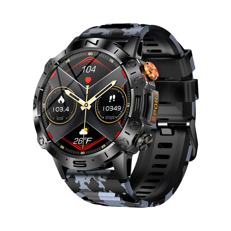 Karen M Hot AMOLED Smart Watch K59 With Camouflage Strap 1.43inch 466*466 Display 380mAh Battery Phone Call Fitness Smartwatch