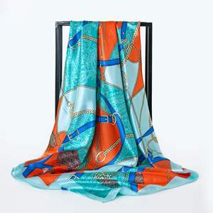 ドバイ最新ムスリムヴィンテージスカーフ90cm * 90CMスクエアシルクスカーフ - Product Image 3