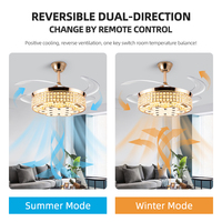Lampu Plafon LED Kristal Retractable 6 Kecepatan, Kontrol Jarak Jauh, Motor DC Tembaga Nordik, Warna Emas, Pengatur Waktu, Modern Mewah untuk Kantor Rumah
