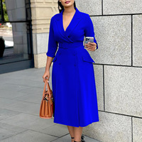 Nouveau à la mode automne bouton carrière élégant trois quarts col rabattu bureau d'affaires dame robe formelle pour les femmes