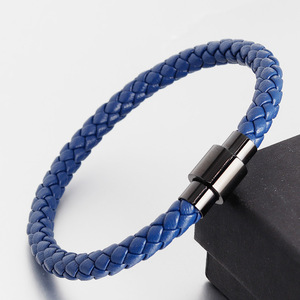 Braided PU <b>Leather</b> Charm <b>Bracelet</b> with 316L Stainless Steel Magnetic Clasp for Men | Trendy Stylish Durable Wristband - Product Image 2
