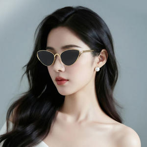 Dlisha Glasses Lunettes de soleil Cat-Eye pour femmes, monture en métal, protection UV400, type 3, avec boîte - Product Image 2