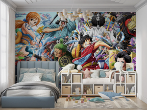 Carta da Parati Murale con Personaggi Anime One Piece per Camere dei Bambini, Stanze dei Ragazzi, Sale Giochi, Camere da Letto, Decorazione d'Interni a Tema Anime - Product Image 1