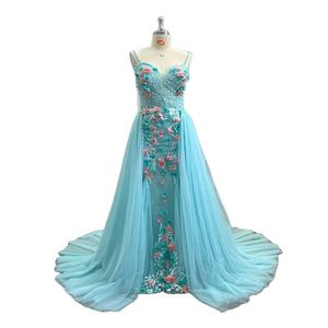 Venta al por mayor de lujo brillo vestido de graduación tren extraíble flor bordado vestido de noche de encaje - Product Image 6