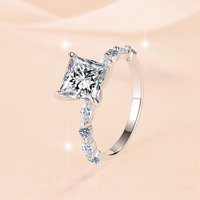 Bijoux vintage en argent sterling S925, bague de fiançailles et de mariage pour femme avec moissanite taille princesse 2 carats VVS1, certificat GRA