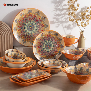 Bohemian Style Fancy Pratos Stoneware Dinner <b>Set</b> Colorful Ceramic Tableware Custom Printed Plate and Dishes - Product Image 5