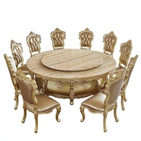 Ensemble de table à manger rotative en bois massif sculpté de style européen pour hôtel et villa, usage commercial