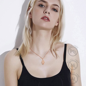 Changda Rose Gold 925 Sterling Silver <span class=keywords><strong>David</strong></span> of Star <span class=keywords><strong>Hamsa</strong></span> Lucky Praying Hands Shaped of Fatima Hand Pendant Necklace - Product Image 3