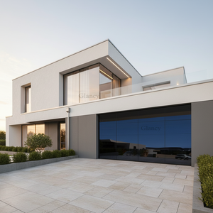 Porte de garage moderne en verre avec cadre en aluminium noir, porte de garage à vue complète pour villa, porte sectionnelle, fabricant OEM sur mesure - Product Image 1