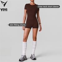Vêtements de sport pour femme de haute qualité, short à manches courtes avec dos ajouré, combinaison une pièce pour la gym, le yoga et l'entraînement