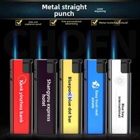 Briquet coupe-vent à flamme bleue au butane, coque en fer épaissie, anti-explosion, vente en gros, logo personnalisé