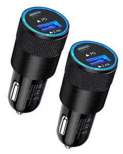 30W USB C Car Charger PD 3.0 Fast Charge Dual Port 2.4A USB A Wireless Connection UK Plug Lighter Adapter Base