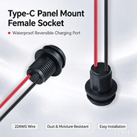 Connecteur rond étanche Type-C LN-007 avec câble pigtail, fixation filetée, capuchon anti-poussière, câble 22AWG pour charge électrique