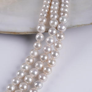 Chaîne de perles rondes Edison en perles d'eau douce naturelles 8-10 mm, blanches, roses, brillantes, plaquées huile, pour collier et bracelet DIY, vente en gros - Product Image 2