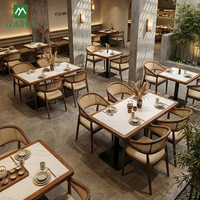 Nouvelle Arrivée Mobilier Commercial pour Restaurant : Ensemble Table et Chaises en Bois Massif et Rotin Moderne pour Restaurant