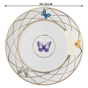 Plato de Cerámica con Mariposas Coloridas para Fiestas, Banquetes, Bodas, Vajilla con Borde Dorado, Platos de Porcelana para Pan y Cena - Product Image 5