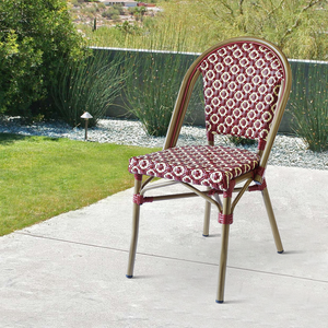 Chaise de bistro en rotin rouge de café de jardin en aluminium de restaurant de patio extérieur moderne de Paris français - Product Image 1