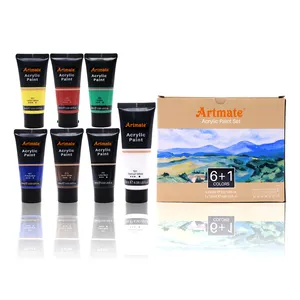 Artmate Acrylic Paint Art Set 7 Colors (6*2.02 Ounce/60ml + 1*4.05 Ounce/120ml),Acrylic Paint Set,Acrylic Paints