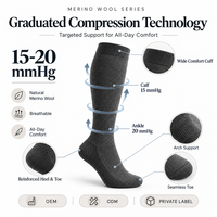 Chaussettes de compression en laine mérinos OEM personnalisées 15-20 mmHg, chaussettes de voyage, fabricant, logo personnalisé, marque privée