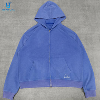 BENTURA Üretici Tasarımcı Özel Kalın Büyük Beden Ceket Yıkanmış Güneş Solması Efekti İşlemeli Logolu Waffle Fermuarlı Kapüşonlu Erkek Sweatshirtleri