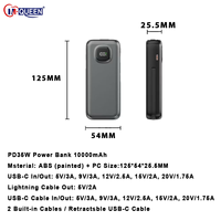 Chargeur portable personnalisé avec écran numérique, charge rapide 35W, 10000mAh, batterie externe pour ordinateur portable avec 2 câbles pour téléphone portable