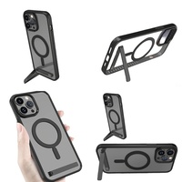 Casing Magnetik Kristal dengan Penyangga untuk iPhone 14 15 Pro Max 17 Air 16 Plus 13 12 11, Case Holder Stand Aksesoris Ponsel