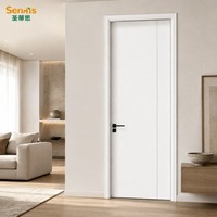 Porte de chambre moderne en MDF peint, rainurée verticalement à droite, insonorisée, résistante aux rayures, OEM/ODM, pour usage hôtelier