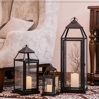 Lanterne en fer forgé avec support de bougie en verre, portative, pour extérieur, cour, sur pied, décoration de Noël artisanale