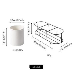 ที่ใส่ช้อนส้อมเซรามิก Df1605 พร้อมชั้นวางเหล็ก สีขาว แก้ว 500 มล. และแท่นเก็บของสำหรับชุดภาชนะบนโต๊ะอาหาร - Product Image 1