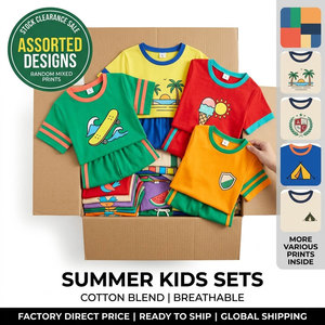 Ensemble de Vêtements d'Été pour Enfants en Gros, 2 Pièces : T-Shirt à Col Rond Manches Courtes et Short, Couleurs Assorties, Imprimés Mixtes, Tenues pour Tout-Petits - Product Image 3