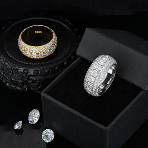 新着スパーキングジュエリーラウンドカットVvs <span class=keywords><strong>Moissanite</strong></span> 925シルバーヒップホップダイヤモンドリング婚約結婚指輪男性用 - Product Image 2