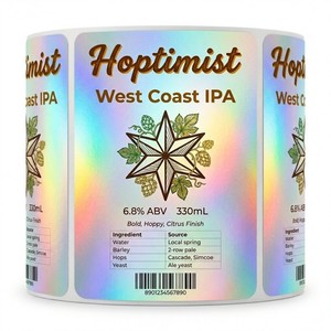 Etiquetas de Cerveza Artesanal Ecológicas Reciclables con Recubrimiento de Película Holográfica Arcoíris Personalizadas, Laminado Holográfico Transparente para <span class=keywords><strong>IPA</strong></span> y Stout - Product Image 1
