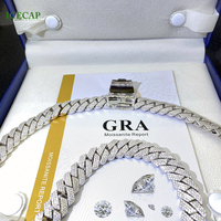 Collier Moissanite 15 mm, 3 rangs, chaîne cubaine glacée, en argent 925, pour homme, bijoux hip-hop