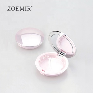 Lussuosa custodia rotonda <span class=keywords><strong>rosa</strong></span> vuota per blush/fondotinta in polvere, in plastica, con specchio e coperchio interno trasparente - Product Image 1
