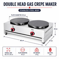 Crêpière professionnelle à gaz double face antiadhésive grande capacité en acier inoxydable avec bac à miettes amovible