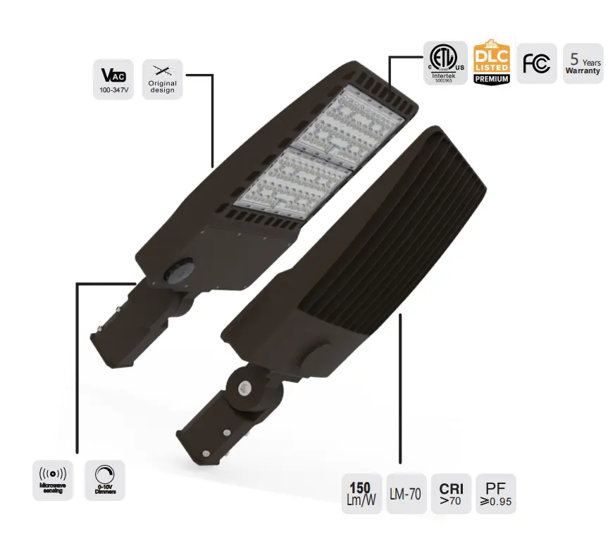 ETL DLC 100W 150W 200W 240W 350W 400W 300 150lm/W Watt LED photocell shoebox khu vực lightshipment