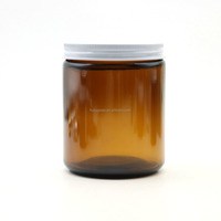 Pot rond à parois droites en verre ambré de 4 oz, 8 oz, 9 oz avec couvercle en métal blanc 70-400