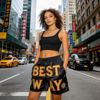 Pantalones Cortos Bermuda de Poliéster Satinado 100% con Estampado Gráfico Hip Hop, de Cintura Alta, Sueltos y Transpirables, Personalizados al por Mayor para Baloncesto