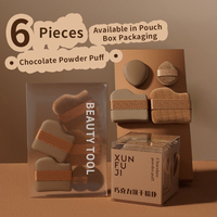 Xunfuji Poudre Compacte Chocolatée Effet Biscuit, Mini Houppette Floquée Lavable Format Doigt, Lot de 6 Correcteurs de Maquillage